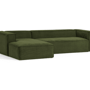 Blok venstrevendt chaiselong sofa i velour ripcurl 300 x 174 cm - Grøn