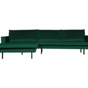 Sofa med venstrevendt chaiselong i velour 300 x 155 cm - Grøn