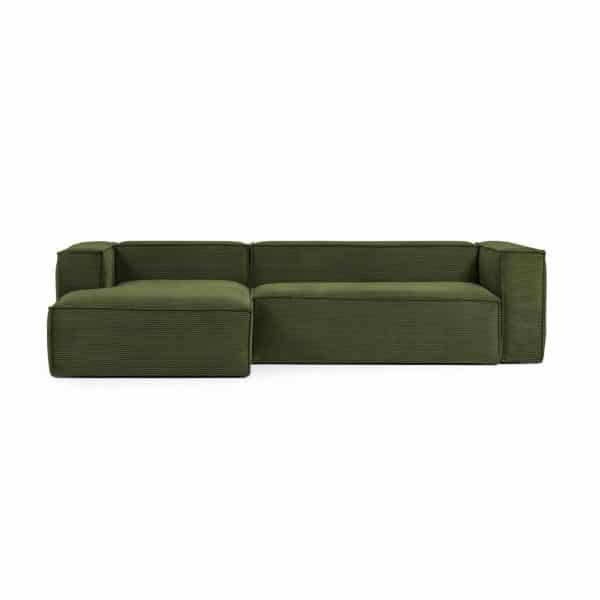 LAFORMA Blok 3 pers. sofa, m. venstre chaiselong - grøn corduroy fløjl (300 cm)