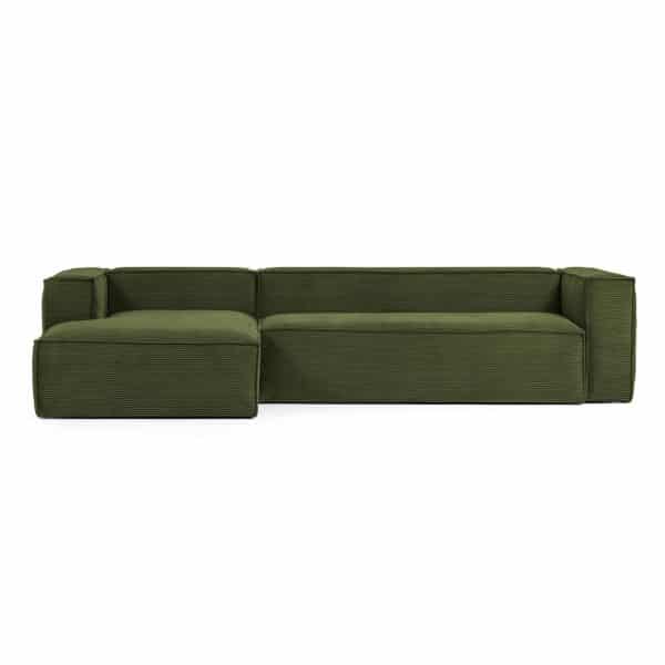 LAFORMA Blok 3 pers. sofa, m. venstre chaiselong - grøn corduroy fløjl (330 cm)