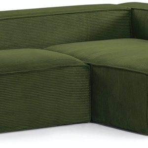 Blok, Sofa med chaiselong, Højrevendt, Fløjl by LaForma (H: 69 cm. B: 240 cm. L: 174 cm., Grøn)