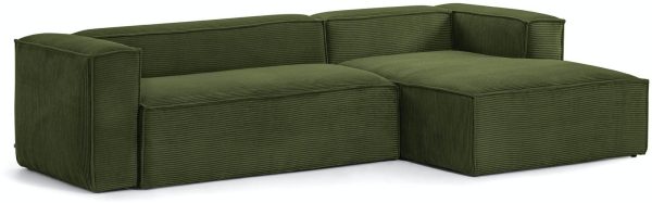 Blok, Sofa med chaiselong, Højrevendt, Fløjl by LaForma (H: 69 cm. B: 300 cm. L: 174 cm., Grøn)