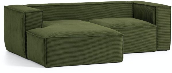 Blok, Sofa med chaiselong, Venstrevendt, Fløjl by LaForma (H: 69 cm. B: 240 cm. L: 174 cm., Grøn)