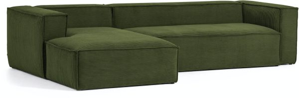 Blok, Sofa med chaiselong, Venstrevendt, Fløjl by LaForma (H: 69 cm. B: 300 cm. L: 174 cm., Grøn)