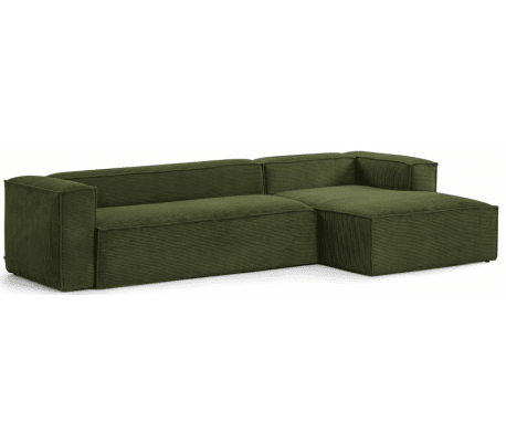Blok højrevendt chaiselong sofa i velour ripcurl 330 x 174 cm - Grøn