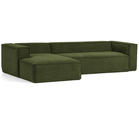 Blok venstrevendt chaiselong sofa i velour ripcurl 330 x 174 cm - Grøn