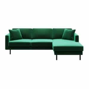 Kobo Chaiselong sofa i velour højrevendt B236 x D164 cm - Dyb grøn