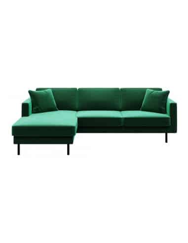Kobo Chaiselong sofa i velour venstrevendt B236 x D164 cm - Dyb grøn