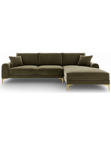 Larnite Chaiselong sofa i velour højrevendt B254 x D182 cm - Guld/Grøn