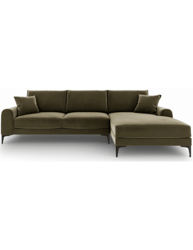 Larnite Chaiselong sofa i velour højrevendt B254 x D182 cm - Sort/Grøn