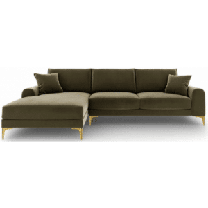 Larnite Chaiselong sofa i velour venstrevendt B254 x D182 cm - Guld/Grøn