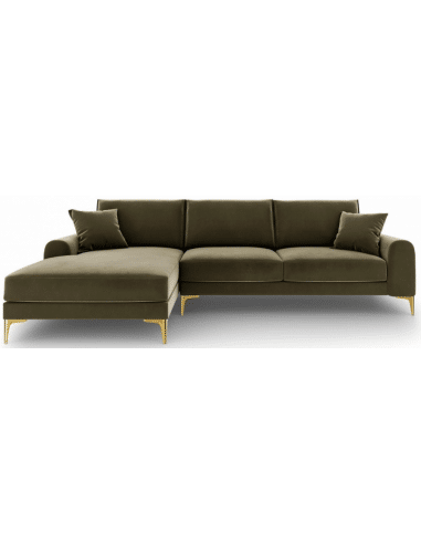 Larnite Chaiselong sofa i velour venstrevendt B254 x D182 cm - Guld/Grøn