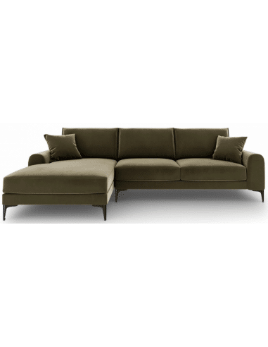 Larnite Chaiselong sofa i velour venstrevendt B254 x D182 cm - Sort/Grøn