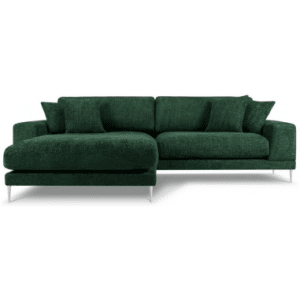 Jog venstrevendt chaiselong sofa i metal og chenille B286 x D242 cm - Sølvgrå/Grøn