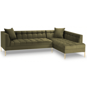 Karoo højrevendt chaiselong sofa i metal og velour B270 x D185 cm - Guld/Grøn