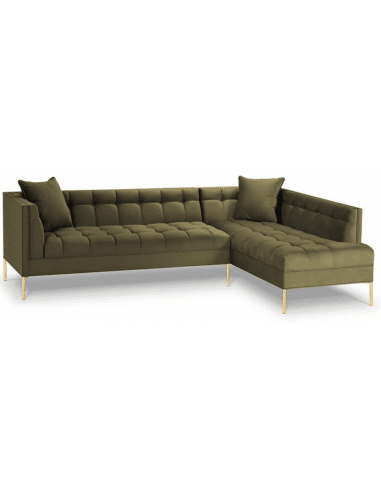 Karoo højrevendt chaiselong sofa i metal og velour B270 x D185 cm - Guld/Grøn