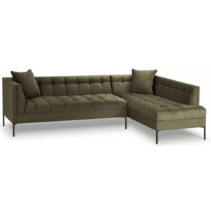 Karoo højrevendt chaiselong sofa i metal og velour B270 x D185 cm - Sort/Grøn