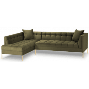 Karoo venstrevendt chaiselong sofa i metal og velour B270 x D185 cm - Guld/Grøn