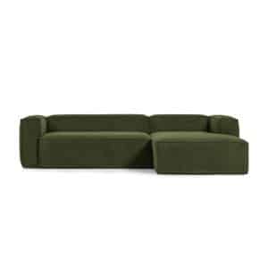 LAFORMA Blok 3 pers. sofa, m. højre chaiselong - grøn corduroy fløjl (300 cm)