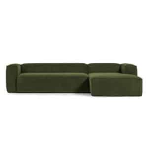 LAFORMA Blok 3 pers. sofa, m. højre chaiselong - grøn corduroy fløjl (330 cm)
