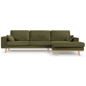 Tugela højrevendt chaiselong sofa i bøgetræ og velour B281 x D154 cm - Bøg/Grøn