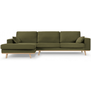 Tugela venstrevendt chaiselong sofa i bøgetræ og velour B281 x D154 cm - Bøg/Grøn