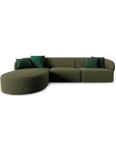 Chiara venstrevendt chaiselong sofa i chenille B259 x D155 cm - Sort/Grøn