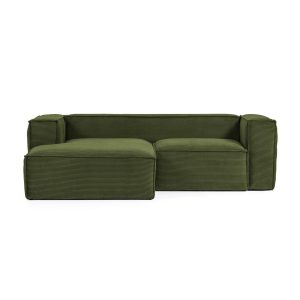 LAFORMA Blok 2 pers. sofa, m. venstre chaiselong - grøn corduroy fløjl (240 cm)