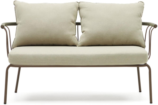 Salguer, Udendørs 2-personers sofa, brun/beige/grøn, H64x135x70 cm, metal