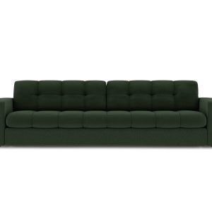 MICADONI Justin sofa, 4 sæder - grøn stof og sort plast