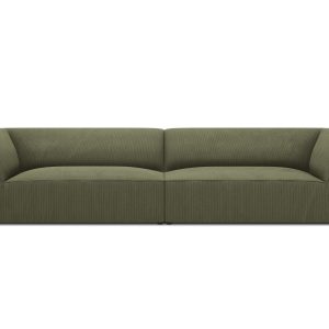 MICADONI Ruby sofa, 4 sæder - grøn corduroy stof og sort plast