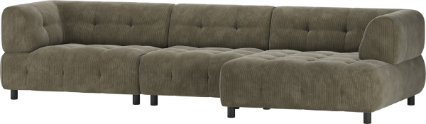 Louis, Chaiselong sofa, højrevendt, grøn, fløjl, H73x120x334 cm