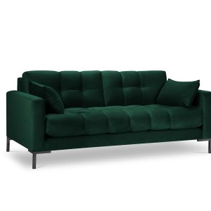 MICADONI Mamaia sofa, 3 sæder - grøn fløjl og sort metal