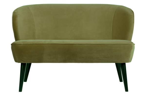 WOOOD Sara lille sofa - army grøn polyester fløjl og træ