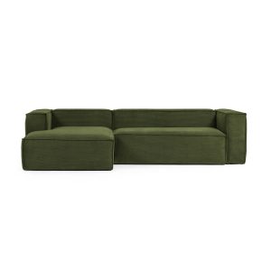 KAVE HOME Blok 3 pers. sofa, m. venstre chaiselong - grøn corduroy fløjl (300 cm)