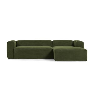 KAVE HOME Blok 3 pers. sofa, m. højre chaiselong - grøn corduroy fløjl (300 cm)