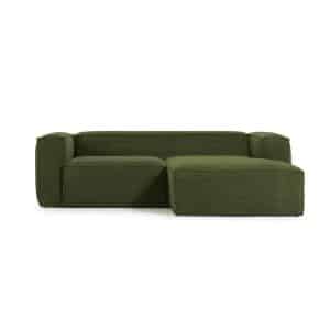 KAVE HOME Blok 2 pers. sofa, m. højre chaiselong - grøn corduroy fløjl (240 cm)