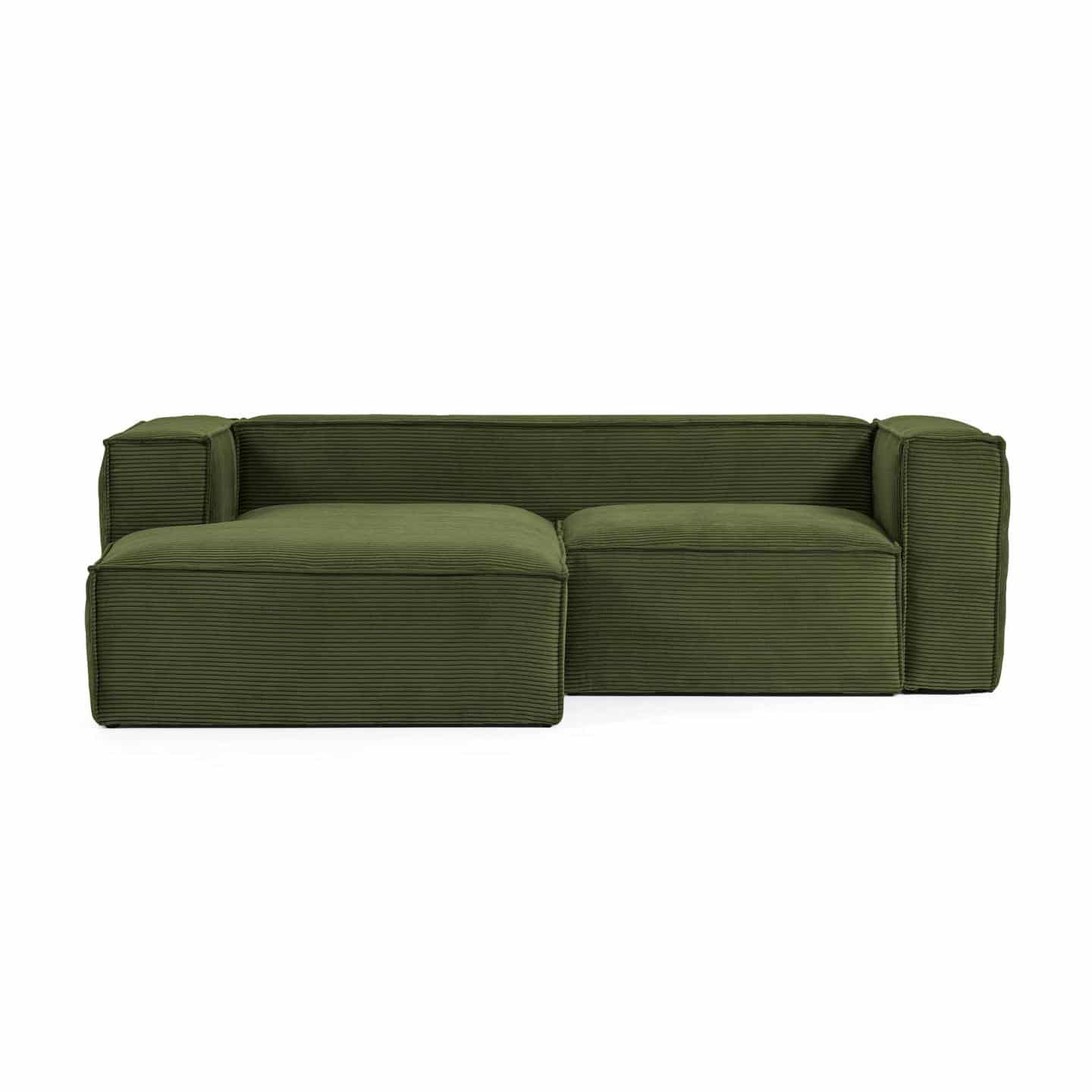 KAVE HOME Blok 2 pers. sofa, m. venstre chaiselong - grøn corduroy fløjl (240 cm)