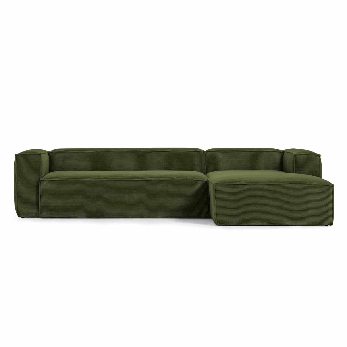 KAVE HOME Blok 3 pers. sofa, m. højre chaiselong - grøn corduroy fløjl (330 cm)