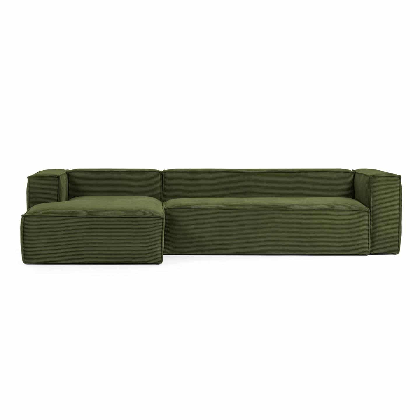KAVE HOME Blok 3 pers. sofa, m. venstre chaiselong - grøn corduroy fløjl (330 cm)